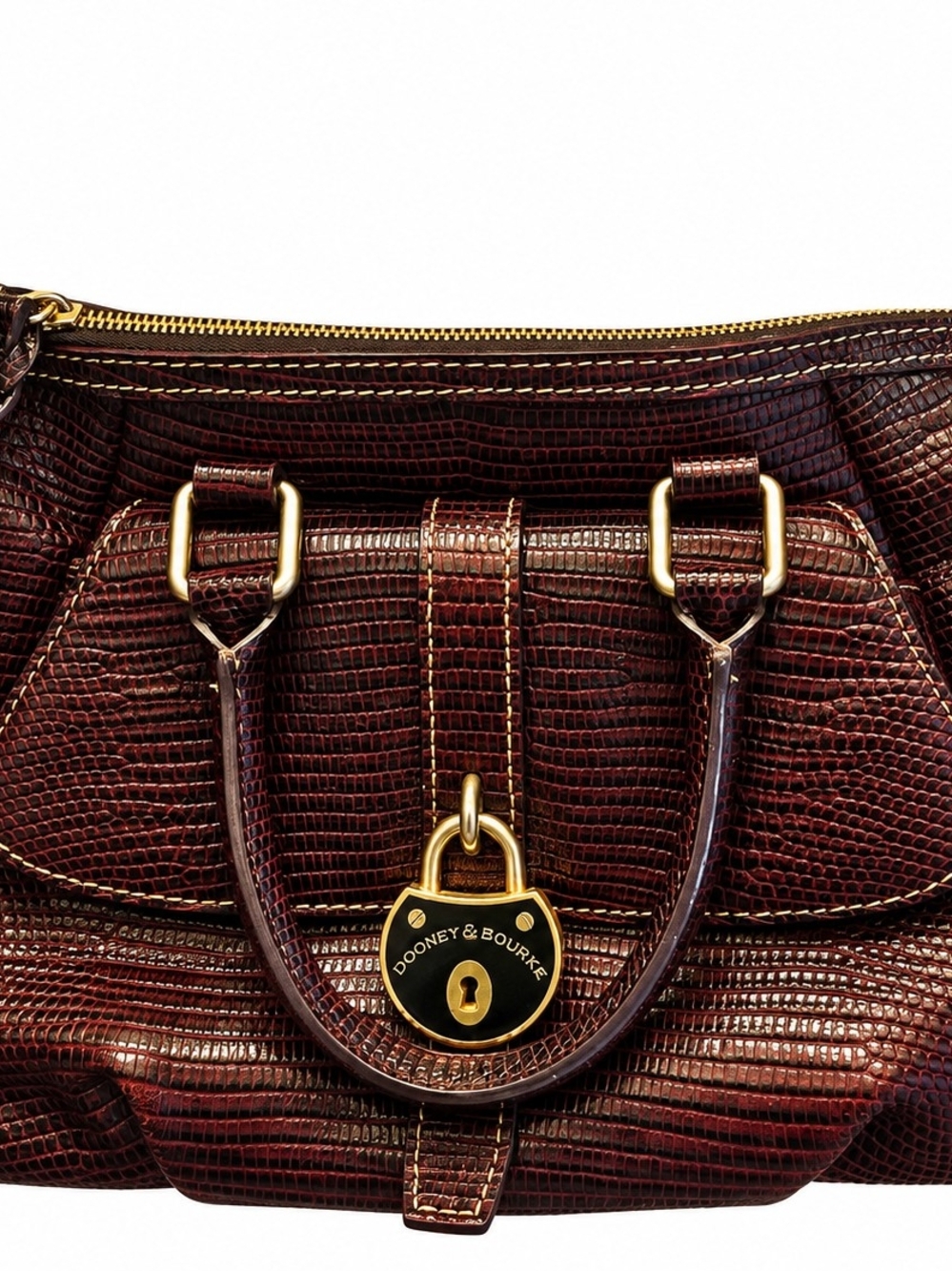 Dooney & Bourke Brown Lizard Embossed Leather Satchel Shoulder Bag